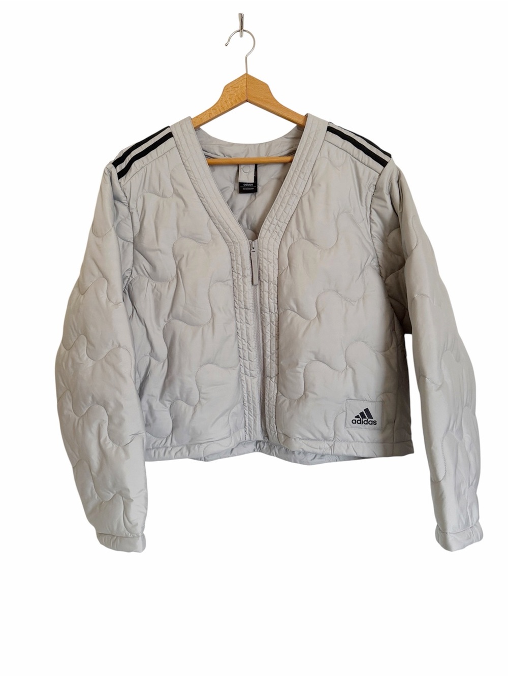 Adidas Nuganic Crop Light Insulation Gray Quilted V-neck Front Zip Jacket sz XL
